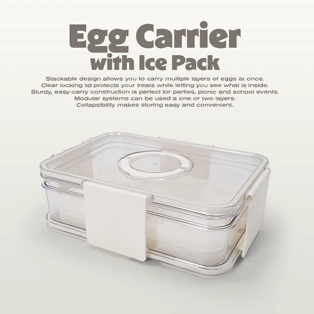 Alt view image 7 of 7 - Cook with Color 2-Level Egg Carrier with Ice Packs, 24-Egg Chilled Storage Container