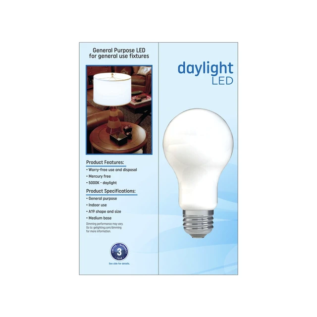Alt view image 3 of 5 - GE LED Light Bulbs A19, 75W, Daylight, Medium Base, Frosted Finish, 9-Year, 4-Pack