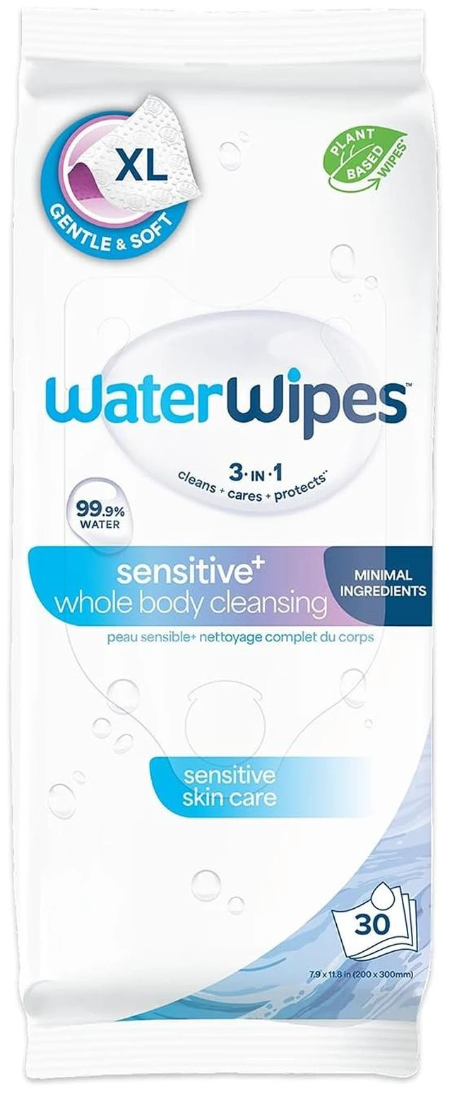 Main image of WaterWipes Sensitive Whole Body Cleansing Wipes, XL Textured, 99.9% Purified Water, Fragrance Free, Incontinence Care, 30 Count