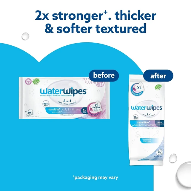 Alt view image 5 of 6 - WaterWipes Sensitive Whole Body Cleansing Wipes, XL Textured, 99.9% Purified Water, Fragrance Free, Incontinence Care, 30 Count