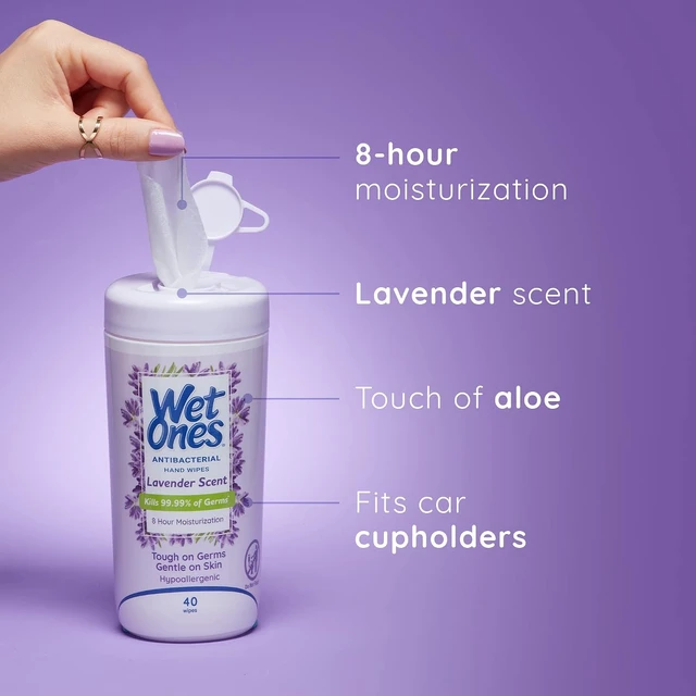 Alt view image 6 of 6 - Wet Ones Antibacterial Hand Wipes Lavender 40 Count Canister