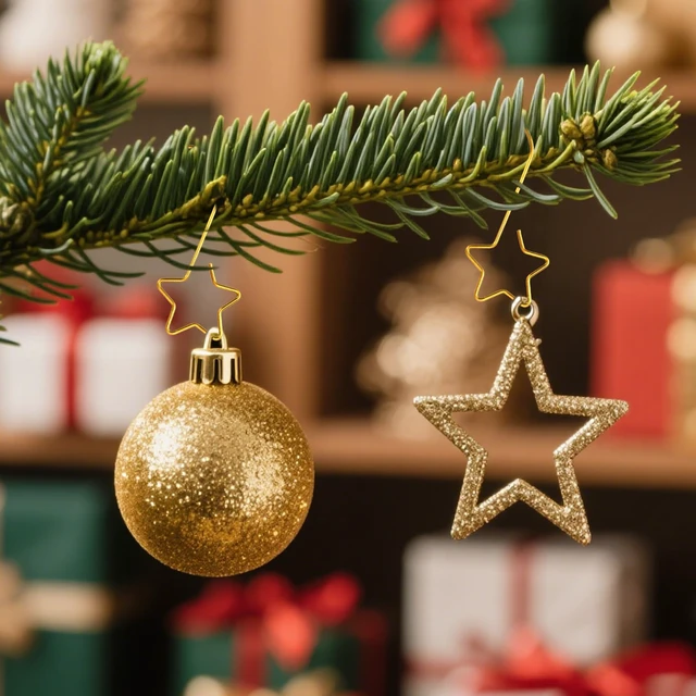 Alt view image 5 of 7 - 50 PCS Gold Ornament Hooks (2 Inch) for Christmas Tree Home Party Decor - Metal Star Hangers, Anchors, Stocking Clips, Ball Bulb Hangings, Pins, Indoor Outdoor