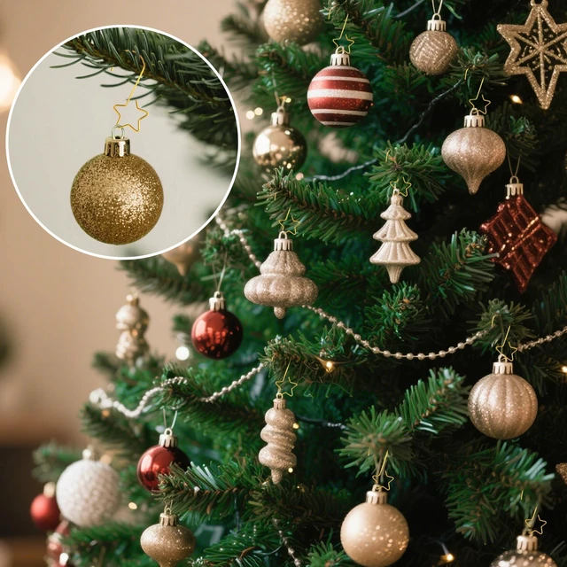 Alt view image 2 of 7 - 50 PCS Gold Ornament Hooks (2 Inch) for Christmas Tree Home Party Decor - Metal Star Hangers, Anchors, Stocking Clips, Ball Bulb Hangings, Pins, Indoor Outdoor