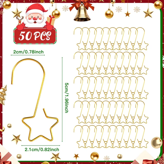 Alt view image 7 of 7 - 50 PCS Gold Ornament Hooks (2 Inch) for Christmas Tree Home Party Decor - Metal Star Hangers, Anchors, Stocking Clips, Ball Bulb Hangings, Pins, Indoor Outdoor