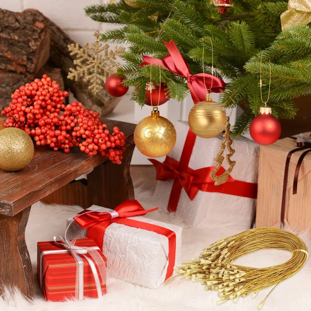Alt view image 5 of 7 - DIYASY 300Pcs Gold Christmas Ornament String Hooks, Polyester Precut Hanging Ropes with Snap Fastener for Christmas Tree Decorations