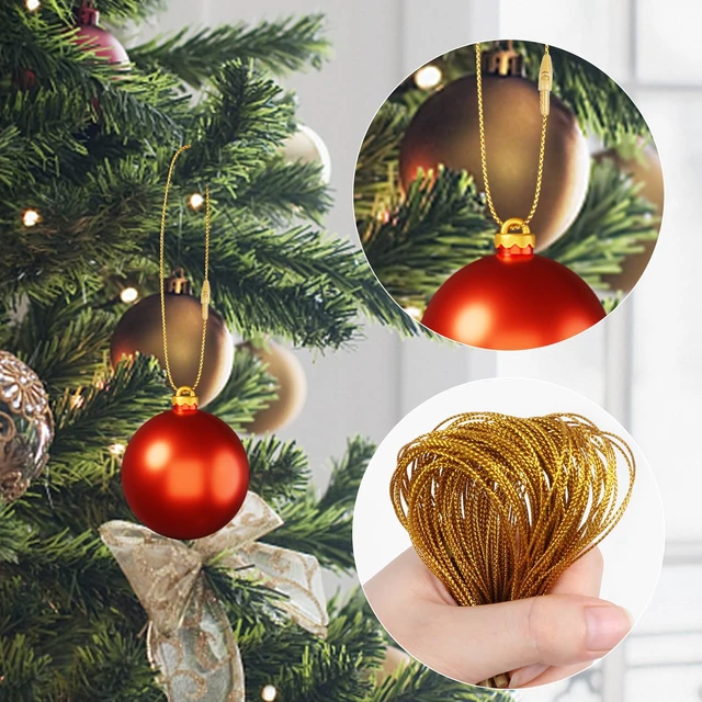 Alt view image 3 of 7 - DIYASY 300Pcs Gold Christmas Ornament String Hooks, Polyester Precut Hanging Ropes with Snap Fastener for Christmas Tree Decorations