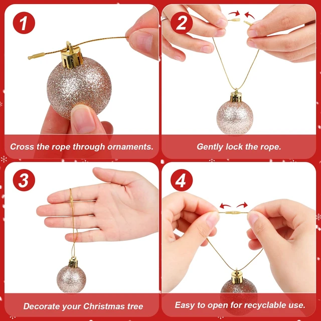 Alt view image 2 of 7 - DIYASY 300Pcs Gold Christmas Ornament String Hooks, Polyester Precut Hanging Ropes with Snap Fastener for Christmas Tree Decorations