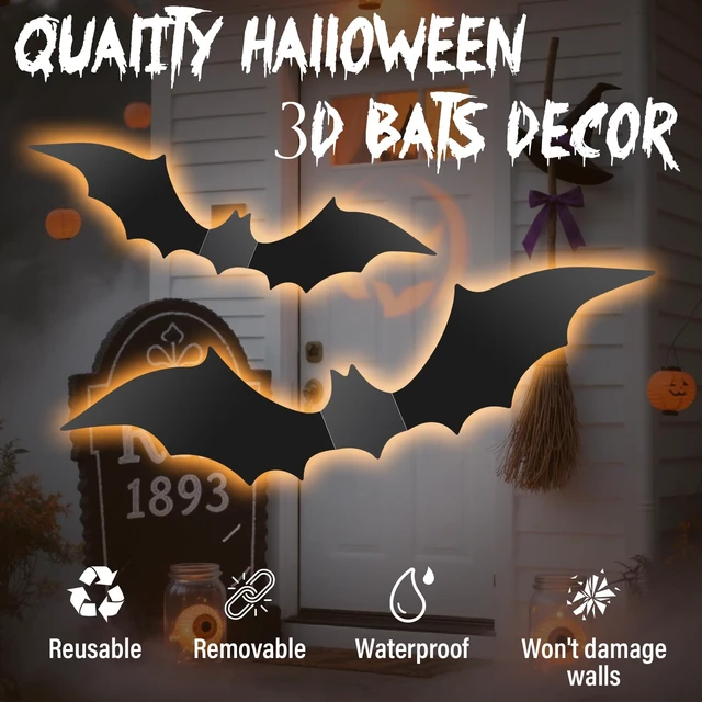 Alt view image 2 of 6 - 140Pcs Real Scary Bat Stickers for Halloween Party Decor