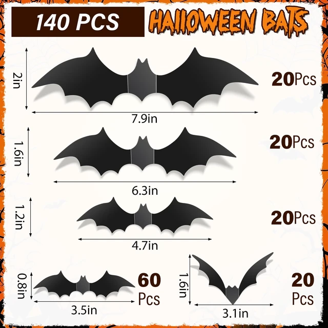 Alt view image 3 of 6 - 140Pcs Real Scary Bat Stickers for Halloween Party Decor