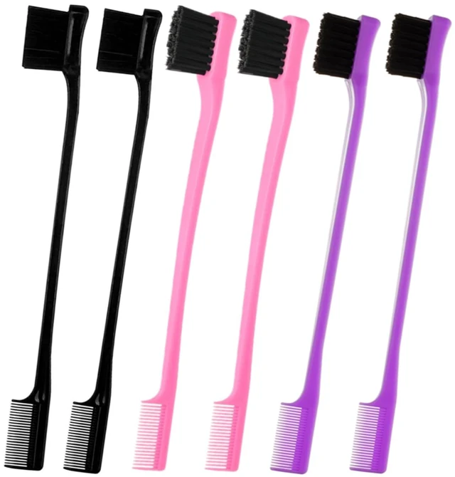 Main image of Double Sided Edge Control Hair Brush, 6-Pack, Pink Purple Black