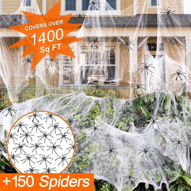 Alt view image 4 of 6 - ZPISF 1400sqft Halloween Spider Webs Decorations with 150 Extra Fake Spiders, Super Stretchy Cobwebs for Halloween Decor Indoor and Outdoor