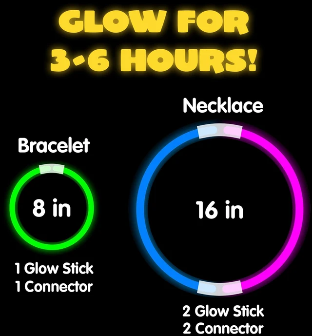 Alt view image 5 of 6 - JOYIN 100 Pcs 8" Glow Sticks Bulk Party Pack, Neon Glow in the Dark Party Supplies, Light Up Necklaces and Bracelets with Connectors for Halloween, Football, Birthday Dec