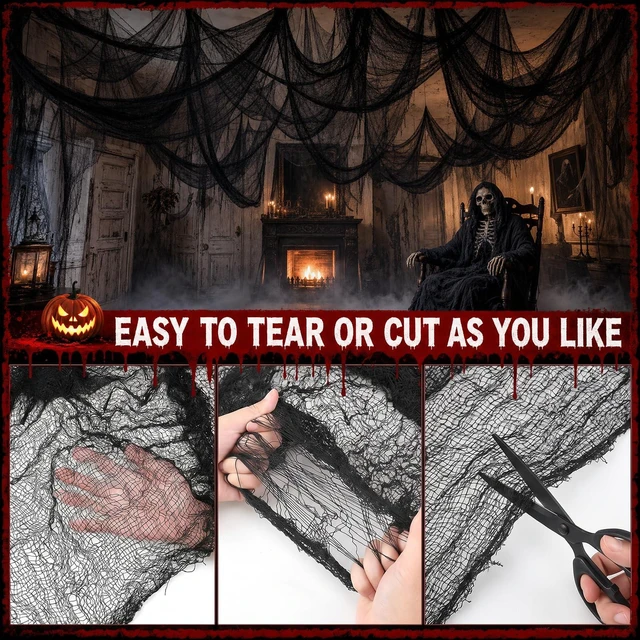 Alt view image 2 of 6 - 5Pcs Black Creepy Cloth 30x72in Halloween Decorations Outdoor Indoor