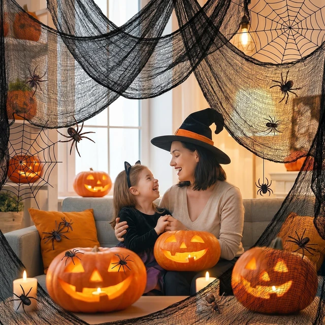 Alt view image 4 of 6 - 5Pcs Black Creepy Cloth 30x72in Halloween Decorations Outdoor Indoor