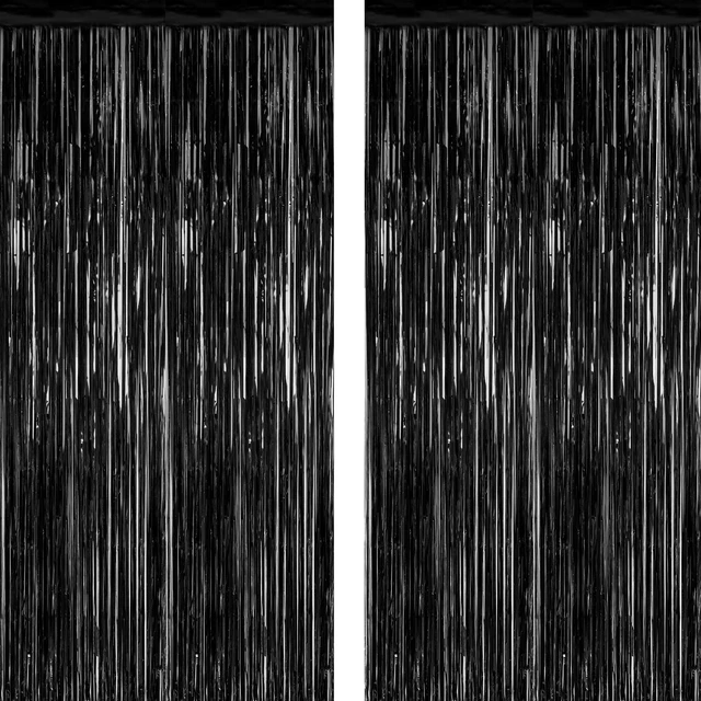 Main image of ZATAYE 2 Pack Black Foil Curtain Backdrop Birthday Party Decorations
