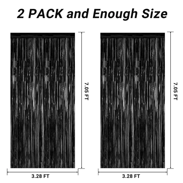 Alt view image 2 of 7 - ZATAYE 2 Pack Black Foil Curtain Backdrop Birthday Party Decorations