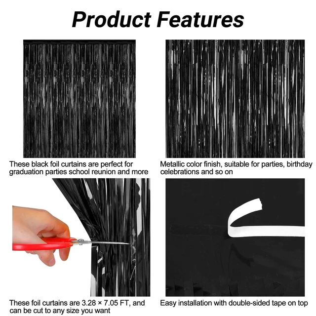 Alt view image 6 of 7 - ZATAYE 2 Pack Black Foil Curtain Backdrop Birthday Party Decorations