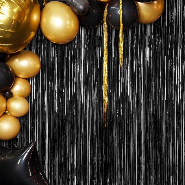 Alt view image 3 of 7 - ZATAYE 2 Pack Black Foil Curtain Backdrop Birthday Party Decorations