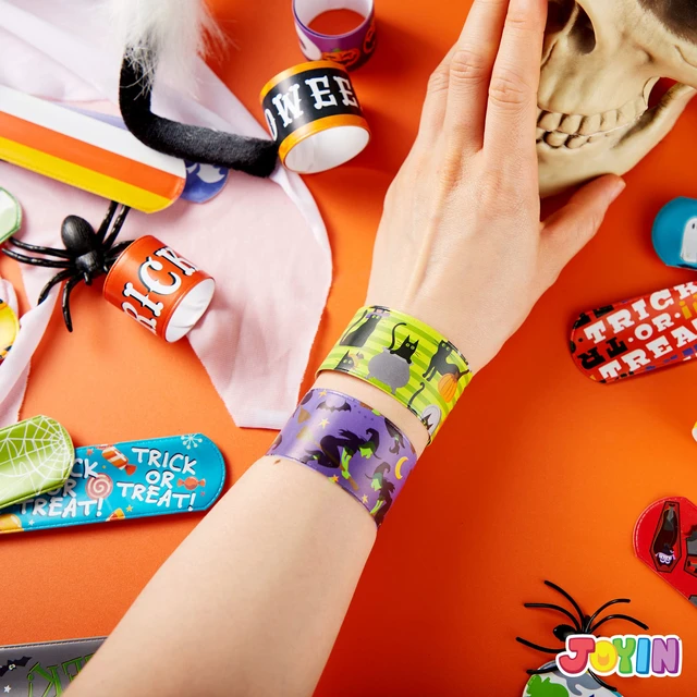 Alt view image 3 of 7 - JOYIN 72 PCS Halloween Slap Bracelets for Kids Bulk Party Favors Goodie Bag Fillers Classroom Favors Friendship Snap Bracelet Gifts