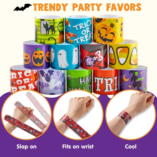 Alt view image 7 of 7 - JOYIN 72 PCS Halloween Slap Bracelets for Kids Bulk Party Favors Goodie Bag Fillers Classroom Favors Friendship Snap Bracelet Gifts