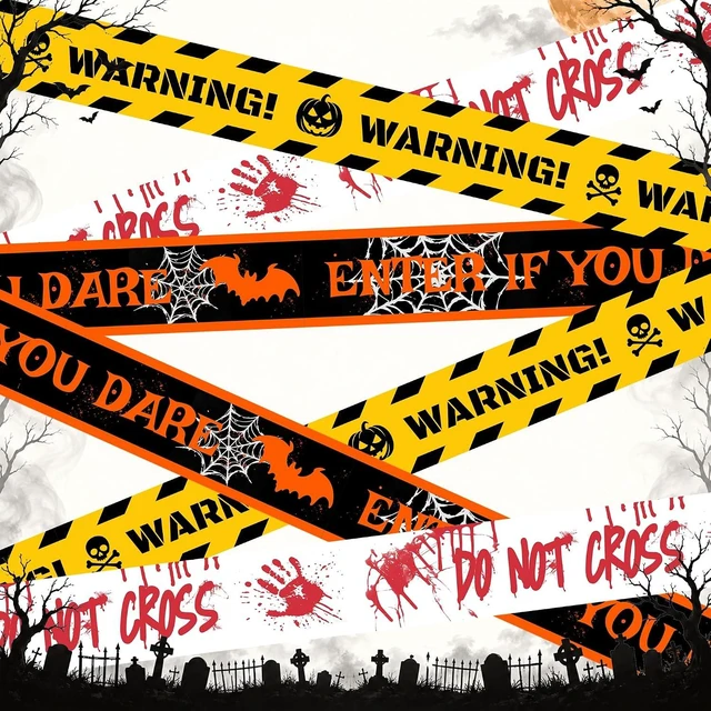 Main image of Halloween Caution Tape 3 Rolls 150ft Total Non-Adhesive Party Decorations