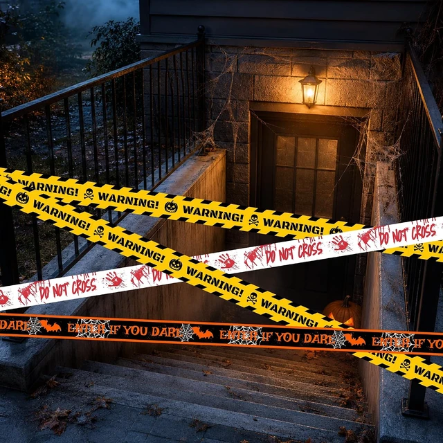 Alt view image 4 of 6 - Halloween Caution Tape 3 Rolls 150ft Total Non-Adhesive Party Decorations