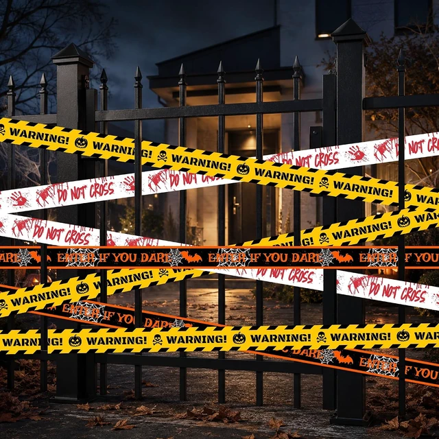 Alt view image 5 of 6 - Halloween Caution Tape 3 Rolls 150ft Total Non-Adhesive Party Decorations