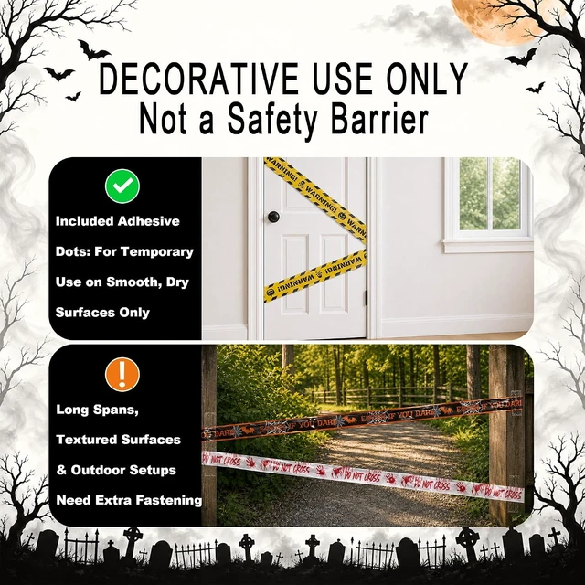 Alt view image 3 of 6 - Halloween Caution Tape 3 Rolls 150ft Total Non-Adhesive Party Decorations
