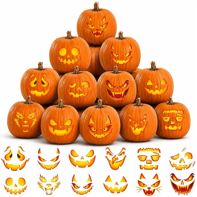 Main image of Halloween Pumpkin Decorating Kit with Funny Face Stickers, Party Favors for Classroom