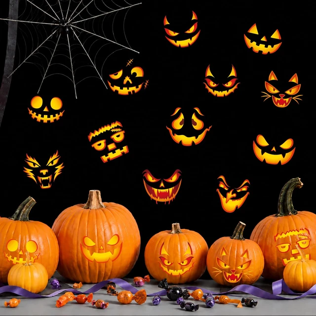Alt view image 4 of 7 - Halloween Pumpkin Decorating Kit with Funny Face Stickers, Party Favors for Classroom