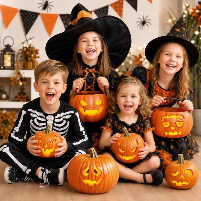 Alt view image 3 of 7 - Halloween Pumpkin Decorating Kit with Funny Face Stickers, Party Favors for Classroom