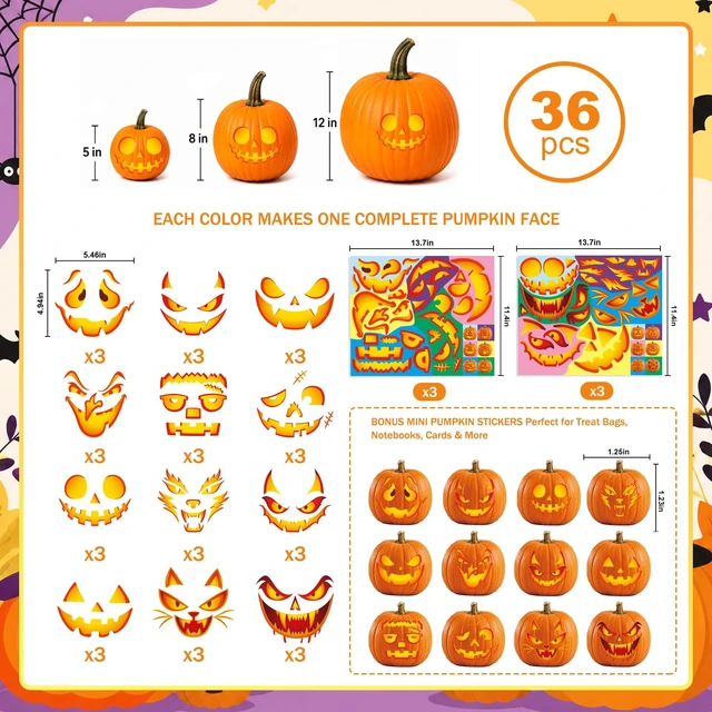 Alt view image 6 of 7 - Halloween Pumpkin Decorating Kit with Funny Face Stickers, Party Favors for Classroom
