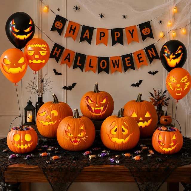 Alt view image 7 of 7 - Halloween Pumpkin Decorating Kit with Funny Face Stickers, Party Favors for Classroom