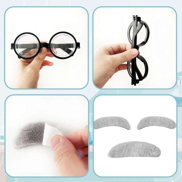 Alt view image 2 of 7 - Jnnzzggu 8PCS Old Man Mad Scientist Wig Set with Lab Glasses and Mustache Physicist Costume