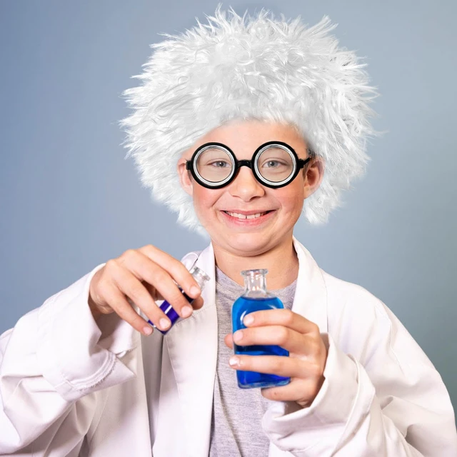 Alt view image 5 of 7 - Jnnzzggu 8PCS Old Man Mad Scientist Wig Set with Lab Glasses and Mustache Physicist Costume