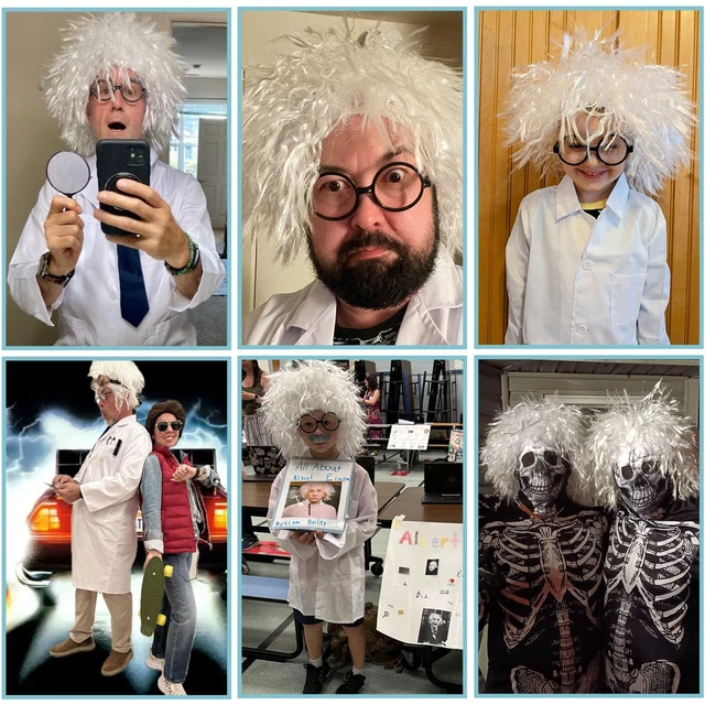 Alt view image 3 of 7 - Jnnzzggu 8PCS Old Man Mad Scientist Wig Set with Lab Glasses and Mustache Physicist Costume