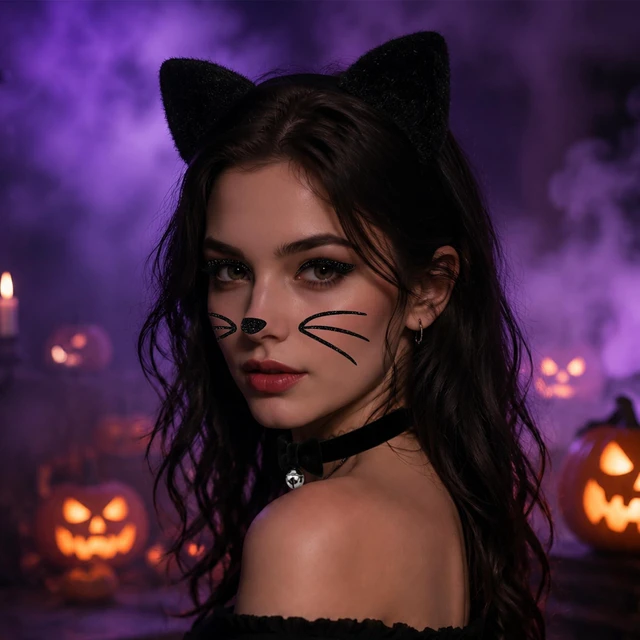 Alt view image 3 of 7 - MUKOSEL Cat Ears Headband, Bell Collar, Cat Face Stickers, Cat Costume for Women