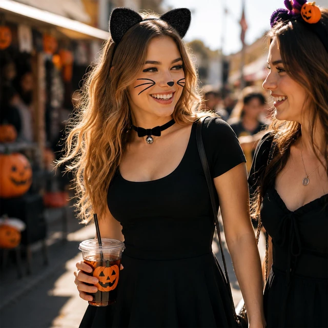 Alt view image 7 of 7 - MUKOSEL Cat Ears Headband, Bell Collar, Cat Face Stickers, Cat Costume for Women