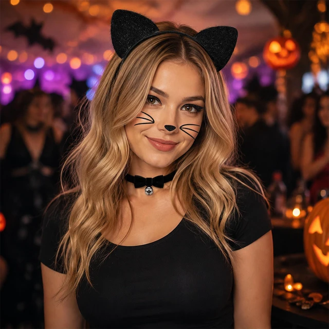Alt view image 6 of 7 - MUKOSEL Cat Ears Headband, Bell Collar, Cat Face Stickers, Cat Costume for Women