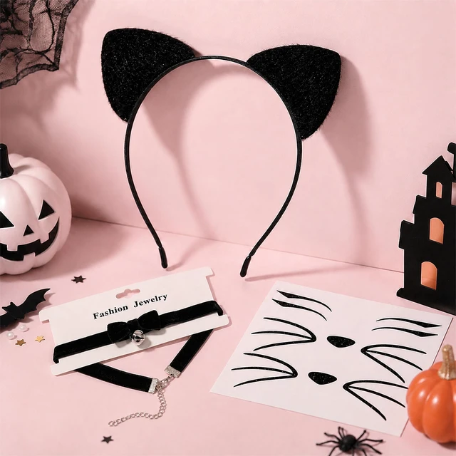 Alt view image 5 of 7 - MUKOSEL Cat Ears Headband, Bell Collar, Cat Face Stickers, Cat Costume for Women
