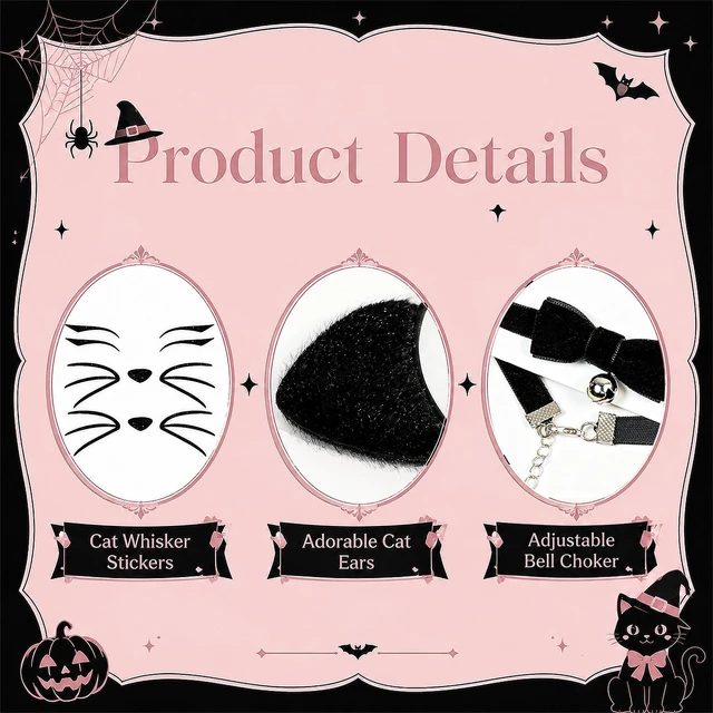 Alt view image 2 of 7 - MUKOSEL Cat Ears Headband, Bell Collar, Cat Face Stickers, Cat Costume for Women