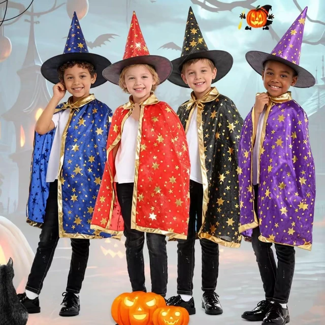 Alt view image 4 of 7 - 2-Pack Kids Wizard Costume, Magical Witch Cape and Wizard Hat