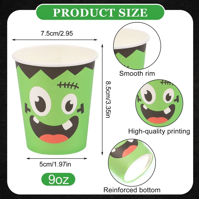 Alt view image 4 of 6 - 50-Pack Halloween Disposable Paper Cups 9oz, Pumpkin Ghost Devil Face Drinking Cups for Party DIY Holiday