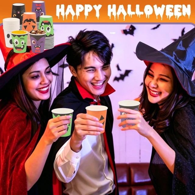 Alt view image 6 of 6 - 50-Pack Halloween Disposable Paper Cups 9oz, Pumpkin Ghost Devil Face Drinking Cups for Party DIY Holiday