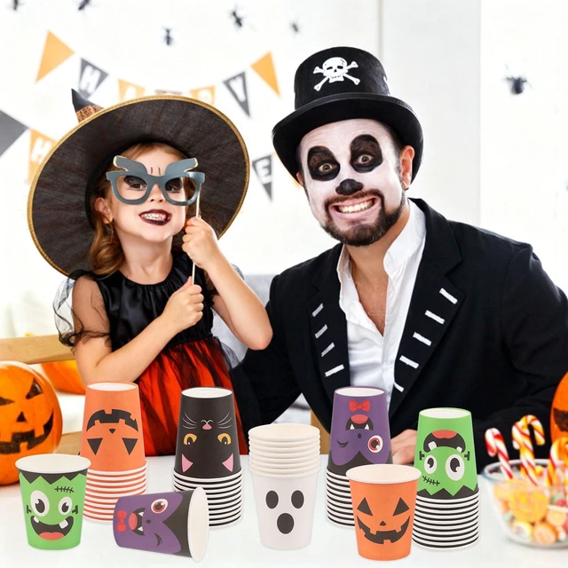 Alt view image 5 of 6 - 50-Pack Halloween Disposable Paper Cups 9oz, Pumpkin Ghost Devil Face Drinking Cups for Party DIY Holiday