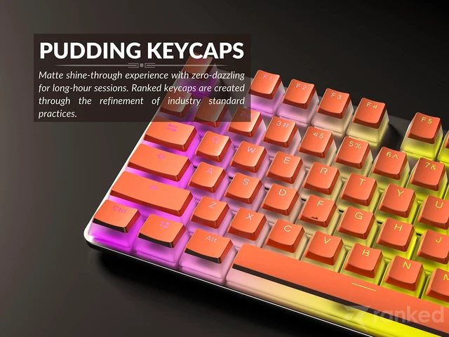 Alt view image 6 of 6 - Ranked Pudding 112-Key Double Shot Translucent PBT Keycaps, ANSI US & ISO Layout, OEM Profile, for RGB Mechanical Gaming Keyboard (Coral)