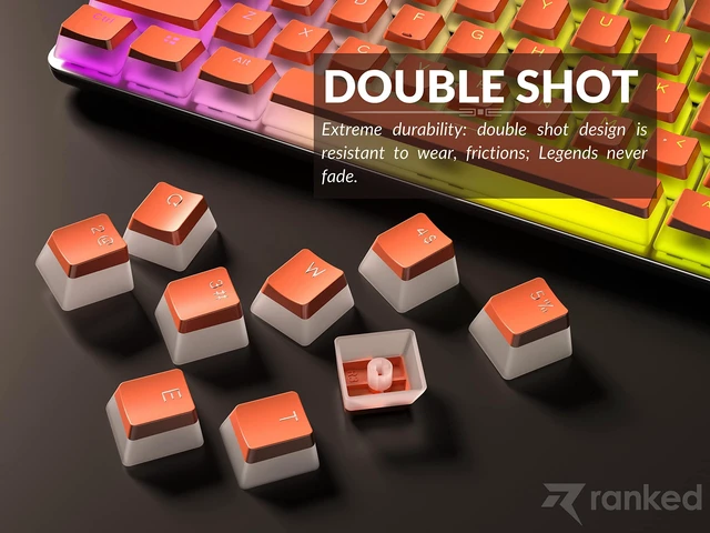 Alt view image 4 of 6 - Ranked Pudding 112-Key Double Shot Translucent PBT Keycaps, ANSI US & ISO Layout, OEM Profile, for RGB Mechanical Gaming Keyboard (Coral)