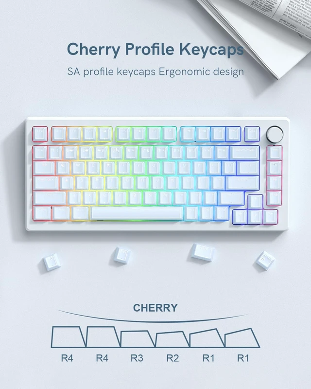Alt view image 5 of 6 - Blue Jade 142-Key Translucent Double Shot Cherry Profile Keycap Set for 60/65/75/87/104/108 Layout Mechanical Keyboards, MX Switch Compatible