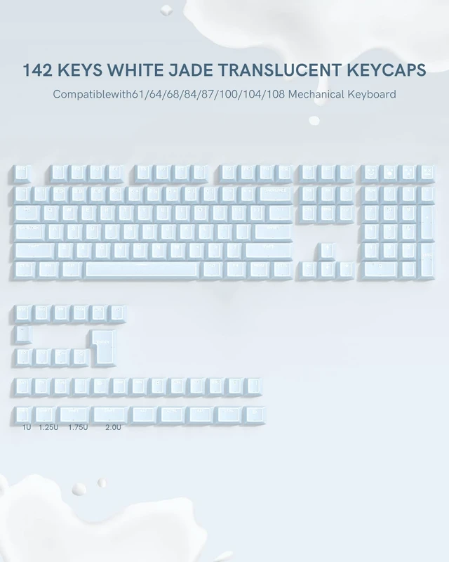 Alt view image 2 of 6 - Blue Jade 142-Key Translucent Double Shot Cherry Profile Keycap Set for 60/65/75/87/104/108 Layout Mechanical Keyboards, MX Switch Compatible