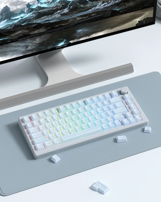 Alt view image 4 of 6 - Blue Jade 142-Key Translucent Double Shot Cherry Profile Keycap Set for 60/65/75/87/104/108 Layout Mechanical Keyboards, MX Switch Compatible